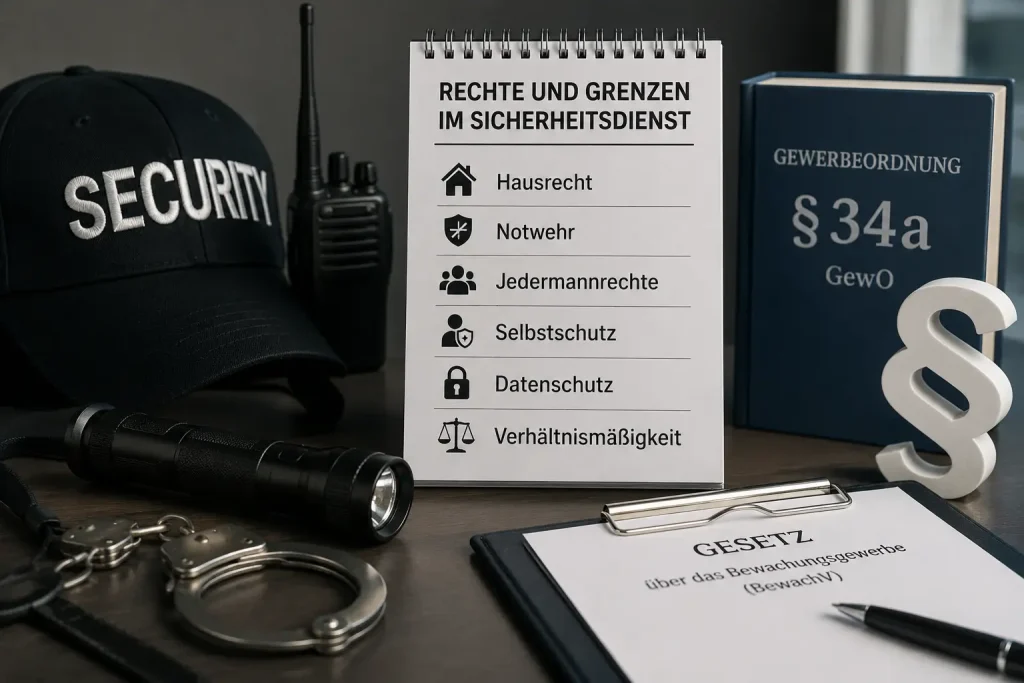 Illustration zu Rechten und gesetzlichen Grundlagen für Security Mitarbeiter nach §34a Sachkunde
