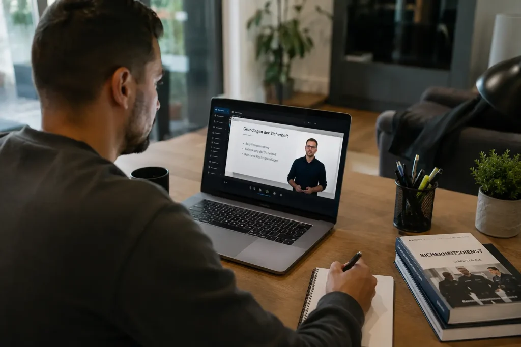 Teilnehmer nimmt online an einer Security Weiterbildung am Laptop teil