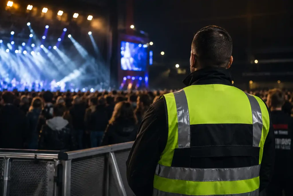 Sicherheitsmitarbeiter im Veranstaltungsschutz bei einem Konzert