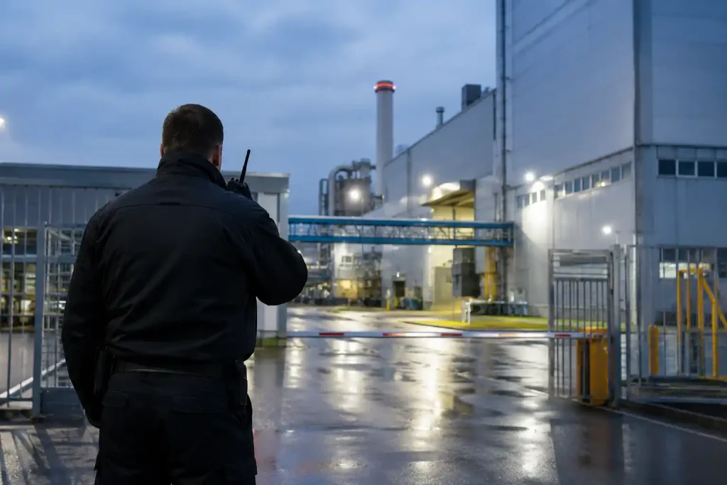 Sicherheitsmitarbeiter im Werkschutz bei einer Industrieanlage