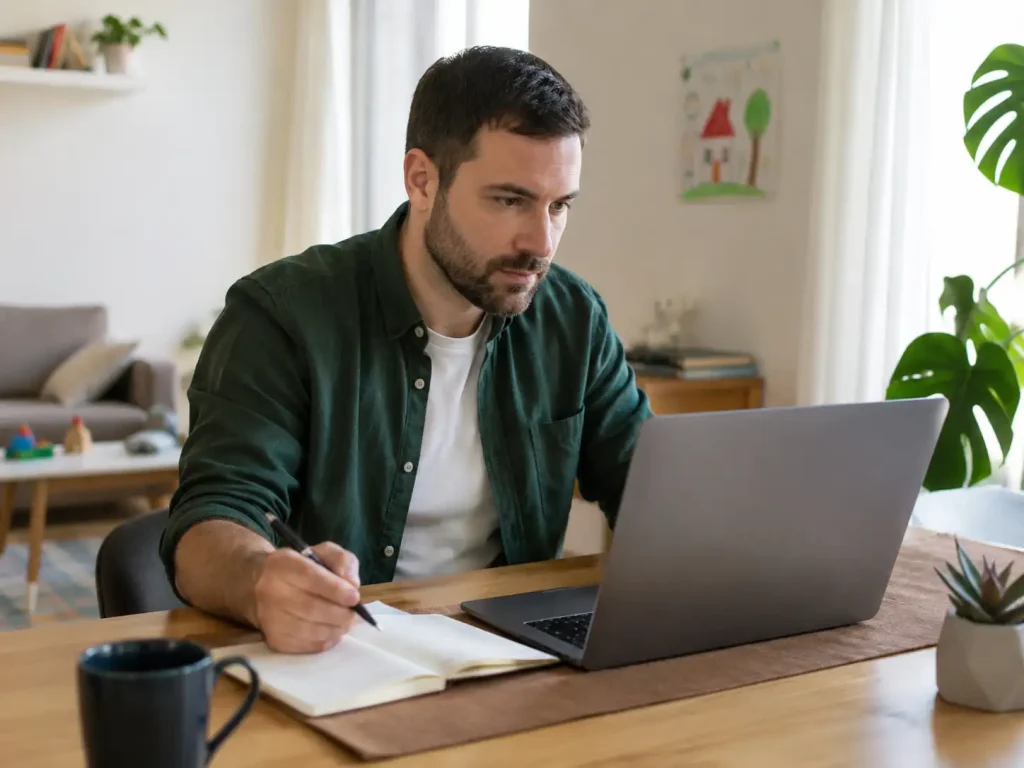 Teilnehmer lernt von Zuhause aus für die Security Weiterbildung Köln online und bereitet sich flexibel auf den Sicherheitsdienst vor